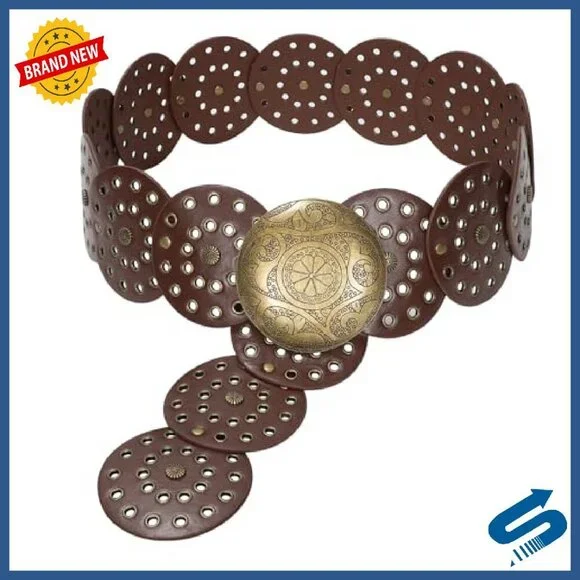 Western Hollow Disc Leather Belt Wide Adjustable Cowgirl Style - Picture 2 of 8